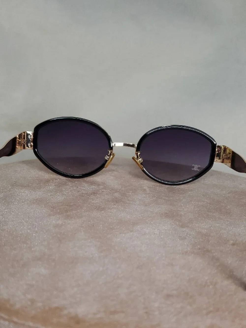 Celine Gold and Black Round Sunglasses - Designer Style